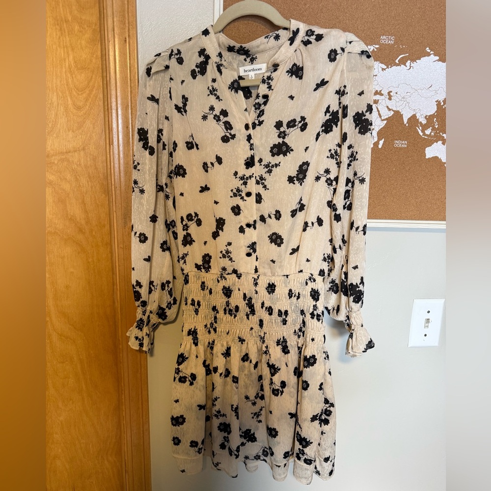 Heartloom Cream and Black Floral Long Sleeve Dress